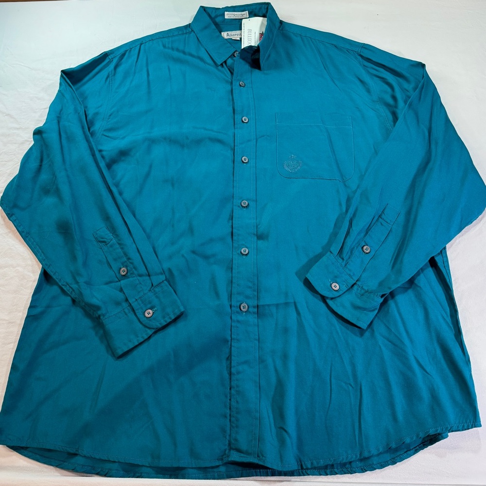 VTG 90s Aeropostale Compagnie Generale Teal Embroidered Button Up Men's XL